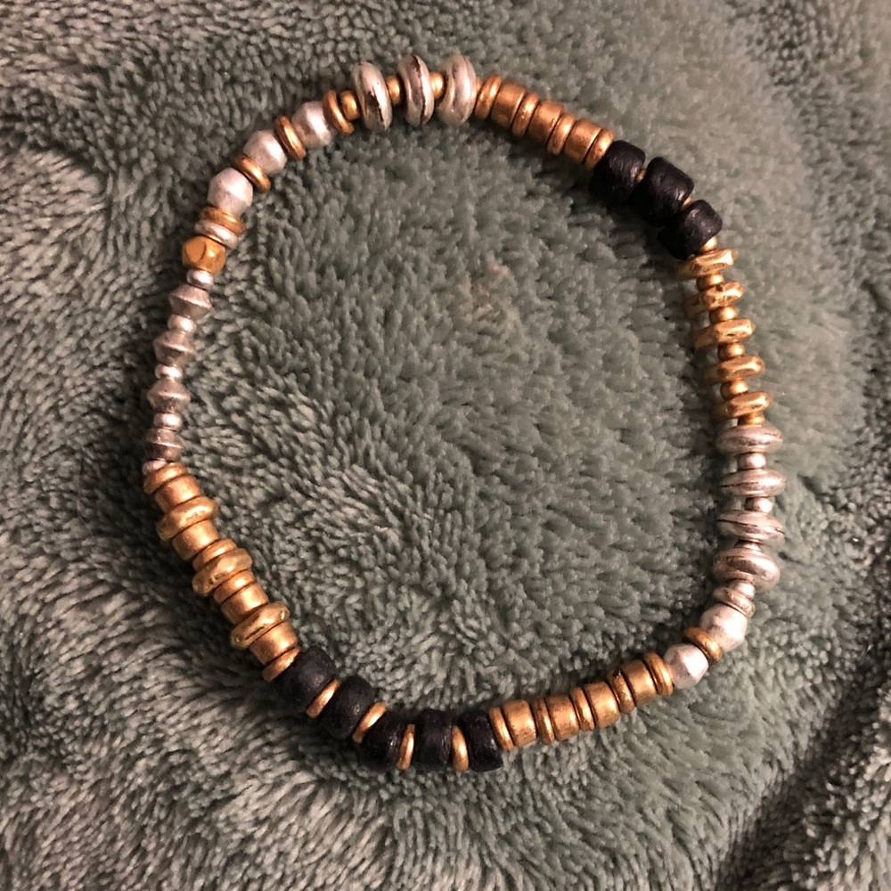Stella & Dot Gold, Silver, and Black Beaded Bracelet